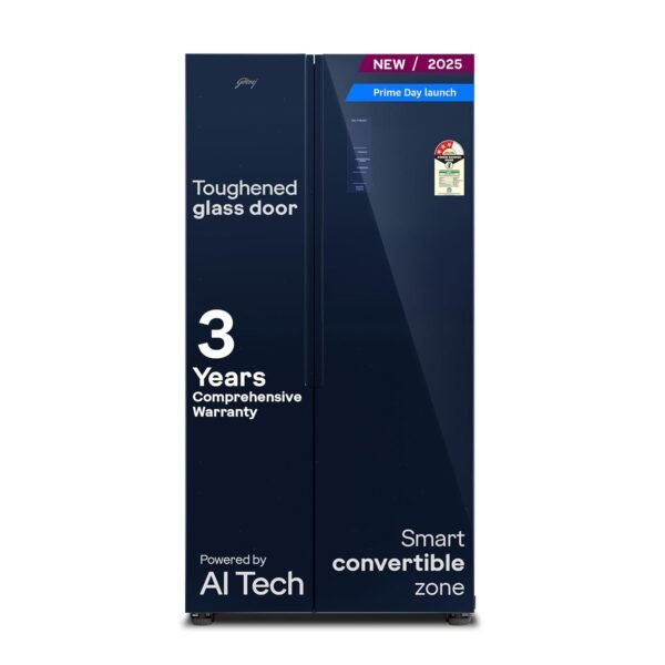 Godrej 600L 3 Star Frost Free Smart Convertible AI Powered 3 Intelligent Modes Toughened Glass Digital Touch Panel Inverter Side By Side Refrigerator